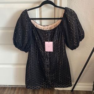 HELLO MOLLY Black/Nude Pattern Mini Dress, Puff Sleeve, Size Medium, US 6, AU 10